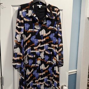 Nine West Black and Blue Abstract Long Sleeve Dress